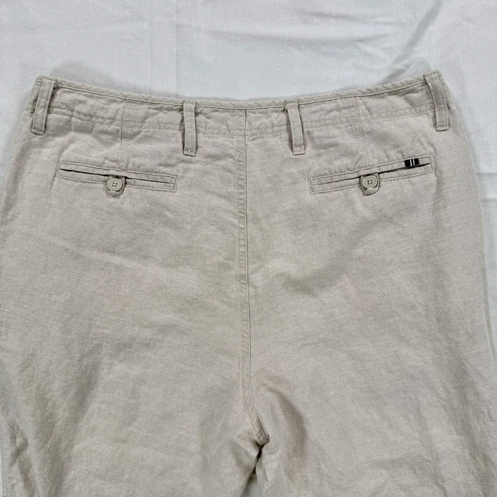 Nautica Men's 34x32 Beige Linen Cotton Pants Flat Front Chinos‎